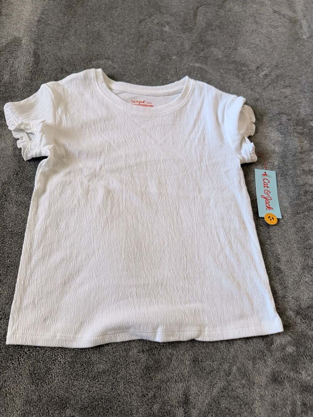 Cat & Jack Girls White Short Sleeve Crinkle Ruffle Sleeve T-Shirt